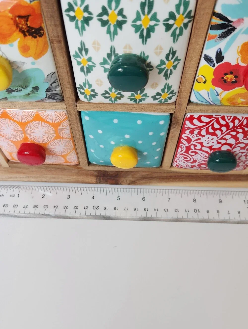The Pioneer Woman Spice And Tea 6 Floral Ceramic Drawer Wooden - Picture 6 of 11